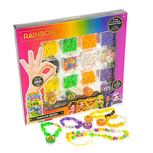 Rainbow High Kit di Perline Colorate con Lettere e Ciondoli Lip Gloss