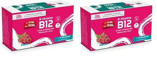Sanavita B12 Integratore alimentare con B12, B6 e Zinco - 15 flaconcini liquidi per confezione Gusto lampone