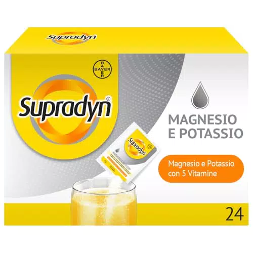 Supradyn Magnesio e Potassio Integratore Multivitaminico, 24 Bustine Effervescenti Senza Zucchero, Gusto Arancia