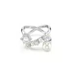 Swarovski Anello Cocktail Matrix Placcato Rodio con Crystal Pearl
