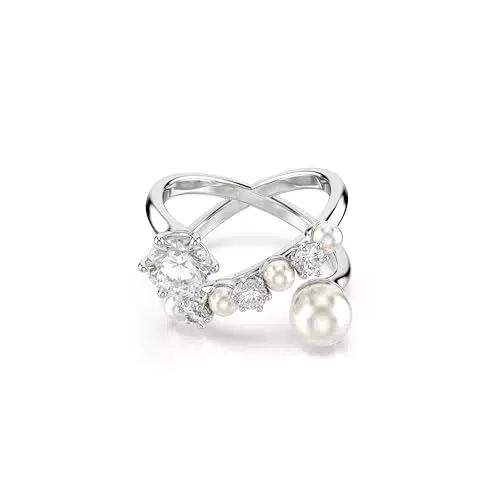 Swarovski Anello Cocktail Matrix Placcato Rodio con Crystal Pearl