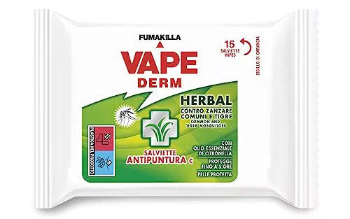 Derm Herbal Salviette Repellenti per Zanzare con Olio Essenziale di Citronella