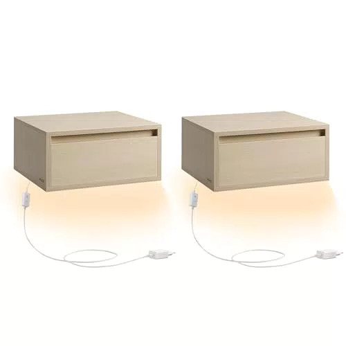 VASAGLE Comodino Pensile Moderno con Luce Regolabile e Cassetto - LET854N01