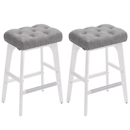 VASAGLE Sgabelli da Bar in PU con Bottoni Trapuntati e Gambe in Legno, LBC085G01