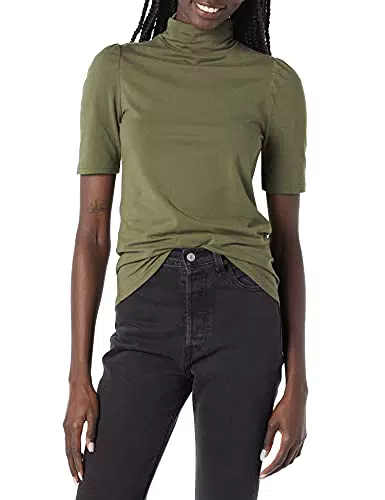 Amazon Essentials Dolcevita Drappeggiato in Cotone Modal con Maniche A Sbuffo