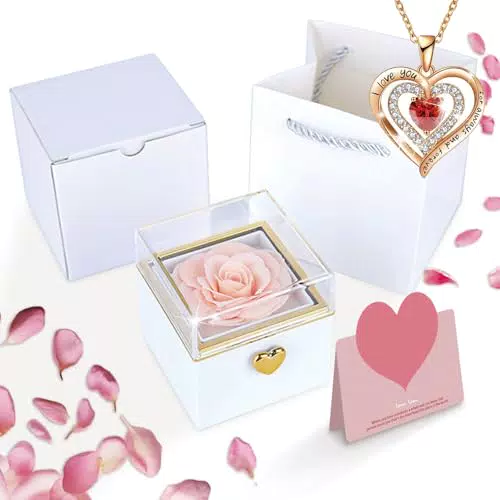 Auvstar Rosa Eterna Stabilizzata con Collana - Regalo San Valentino per Lei