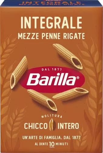 Barilla Pasta Mezze Penne Rigate Integrali, Pasta Corta di Semola Integrale di Grano Duro