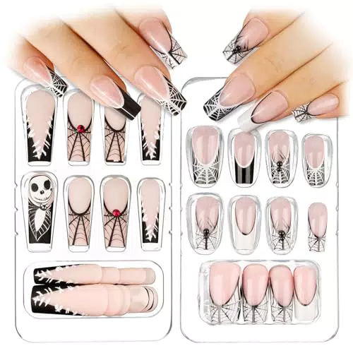 BOFUNX Unghie Finte Halloween, Decorazioni Nail Art per Donna e Ragazze