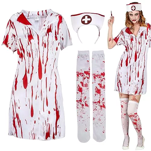 BOFUNX Costume da Infermiera Zombie Donna per Halloween e Carnevale Cosplay