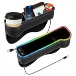 Bqweun Organizer Auto con Luce LED, Portaoggetti e Portabicchieri per Seggiolino