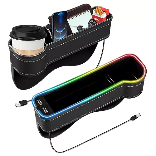 Bqweun Organizer Auto con Luce LED, Portaoggetti e Portabicchieri per Seggiolino