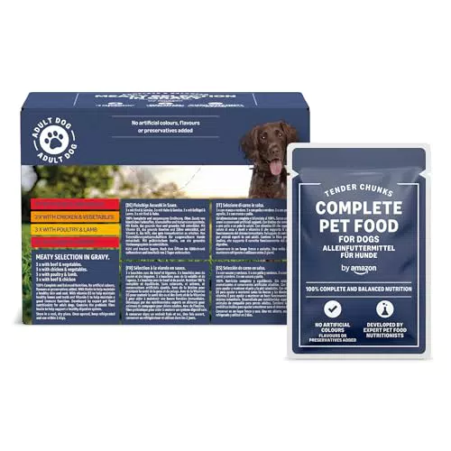 Alimento Completo per Cani Adulti in Salsa by Amazon - Selezione di Carne