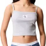 Calvin Klein Canotta Woven Label Cami a Costine per Donna