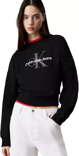 Calvin Klein Felpa Monologo French Terry con Scollo Rotondo per Donna