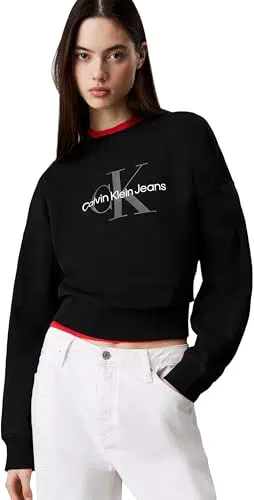 Calvin Klein Felpa Donna Monologo French Terry con Scollo Rotondo