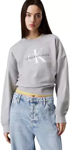 Calvin Klein Felpa Donna Monologo French Terry con Scollo Rotondo
