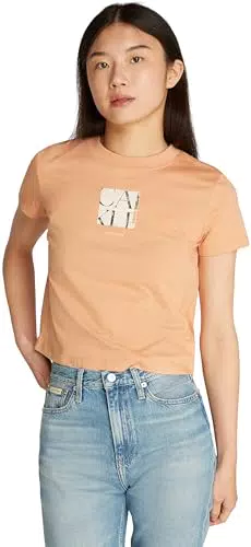 Calvin Klein T-Shirt Donna Maniche Corte con Grafica Frontale e Scollo Rotondo