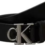 Calvin Klein Cintura Monogram Plaque in Pelle da Uomo 3,5 cm