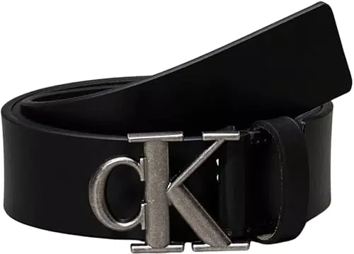 Calvin Klein Cintura Monogram Plaque in Pelle da Uomo 3,5 cm