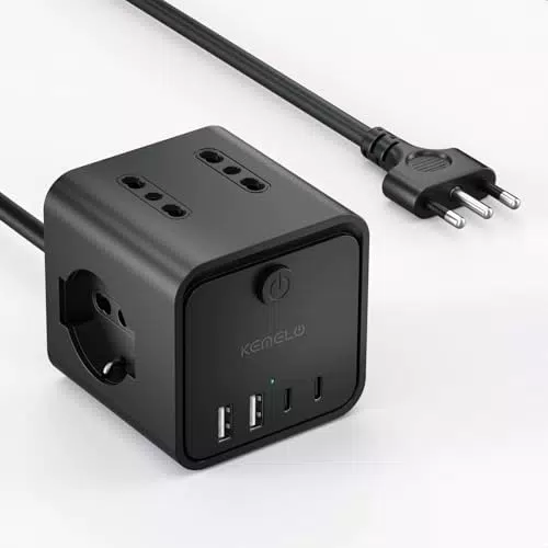 Ciabatta Elettrica Multipresa 4 Prese Universali con USB e Interruttori