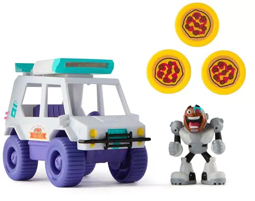 DC Comics Teen Titans Go! T-Car Pizza Launcher con Action Figure di Cyborg