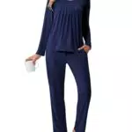 Ekouaer Pigiama Donna Invernale in Cotone con Tasche e Coulisse