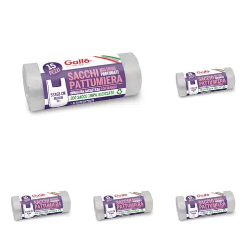 Gallo, 15 SacchettI Spazzatura in Plastica Riciclata, 53x68cm, 30Litri, Blu