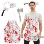 Gigquake Costume da Macellaio per Halloween con Coltello e Grembiule Insanguinato