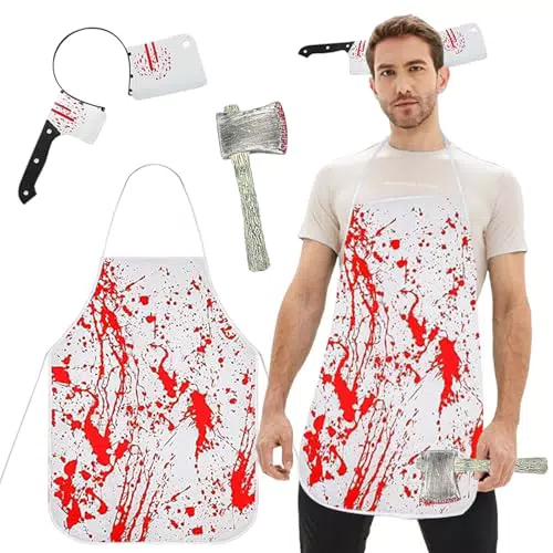 Gigquake Costume da Macellaio per Halloween con Coltello e Grembiule Insanguinato
