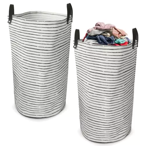 Gohytal cesto portabiancheria pieghevole impermeabile con manici in pelle PU