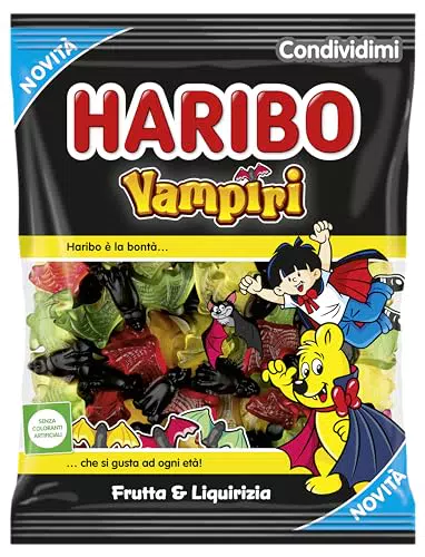 Haribo Vampiri - Caramelle Gommose a Forma di Pipistrello, Gusto Frutta e Liquirizia