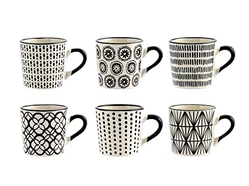 H&H Vhera Tazzine in Stoneware - Set Elegante con Decorazioni Geometriche