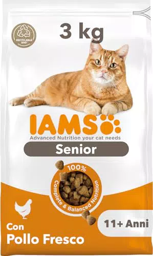IAMS Cibo secco per gatti anziani con pollo - Alimenti per gatti 11+ anni