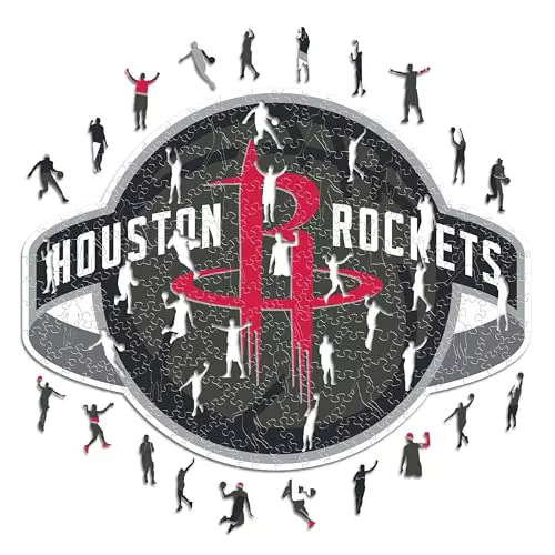 Iconic Puzzles- Houston Rockets, Logo Puzzle in Legno 100% sostenibile con Licenza Ufficiale NBA