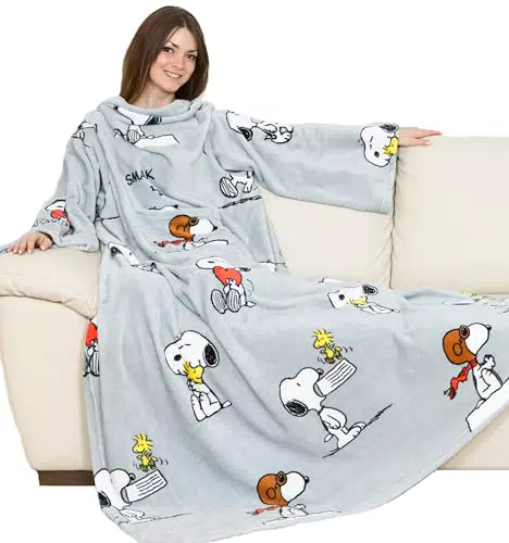 Kanguru Coperta con Maniche, Plaid soffice in Pile con Tasca Centrale - Regalo Perfetto