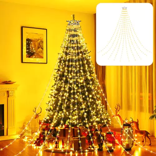 Luci Natale LED Cascata per Interno ed Esterno IP44, 8 Modalità Impermeabili