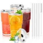 LUOJINYI Bicchieri in Vetro con Coperchio e Cannuccia, 600 ml