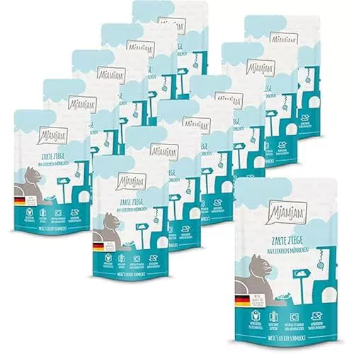 MjAMjAM Cibo Umido Premium per Gatti - Quetschie Capra e Carote Senza Cereali