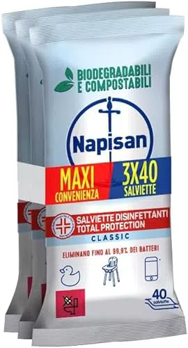 Napisan Salviette Disinfettanti Total Protection Biodegradabili e Compostabili