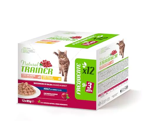 Natural Trainer Cibo Umido per Gatti Adulti Pollo e Salmone