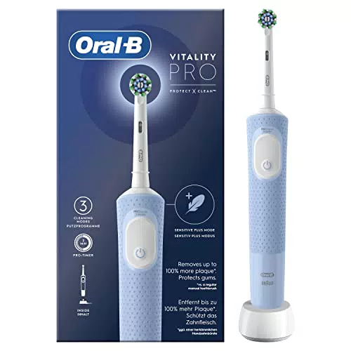 Oral-B Spazzolino Elettrico Ricaricabile Vitality Pro, 2 Testine e 2 Spazzolini, Nero e Blu