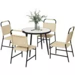 Outsunny Set da Giardino in Rattan PE con Tavolo in Vetro Effetto Marmo e Sedie