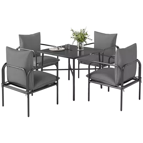 Outsunny Set Tavolo e Sedie da Giardino con Cuscini e Foro per Ombrellone