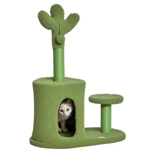 PawHut Albero per Gatti a forma di Cactus con Lettino, Cuccia e Corda Sisal