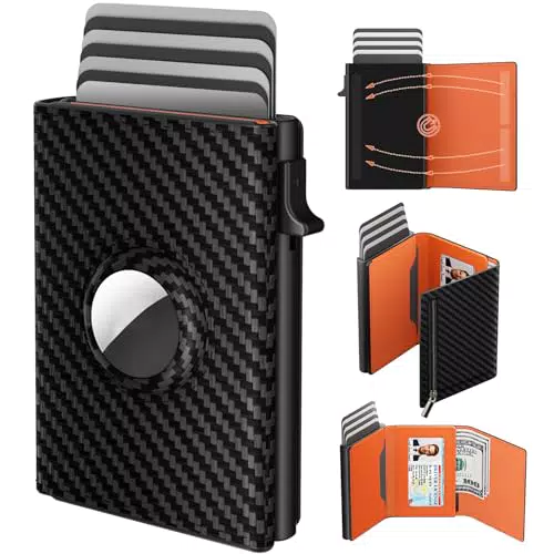AirTag Portafoglio Uomo in Pelle con Blocco RFID e Porta Carte Pop-up