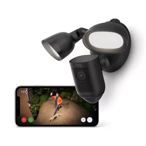 Ring Floodlight Cam Wired Pro - Videocamera 2K con Rilevazione di Movimento 3D
