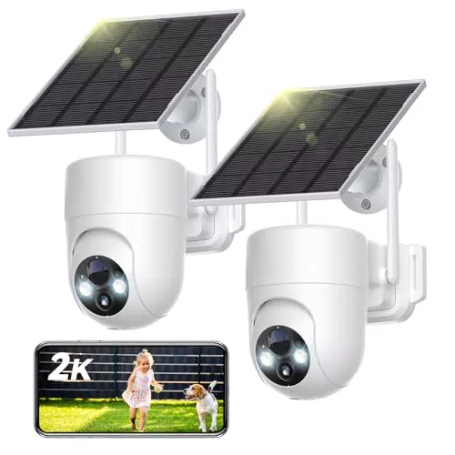 SEHMUA Telecamera Wi-Fi Esterno Senza Fili PTZ con Pannello Solare, Visione Notturna