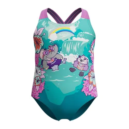 Speedo Costume da Bagno Crossback per Bambina, Resistente al Cloro, Eco-Friendly