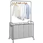 Storage Maniac Carrello Portabiancheria Portatile con Barra Sospesa e Ruote Bloccabili