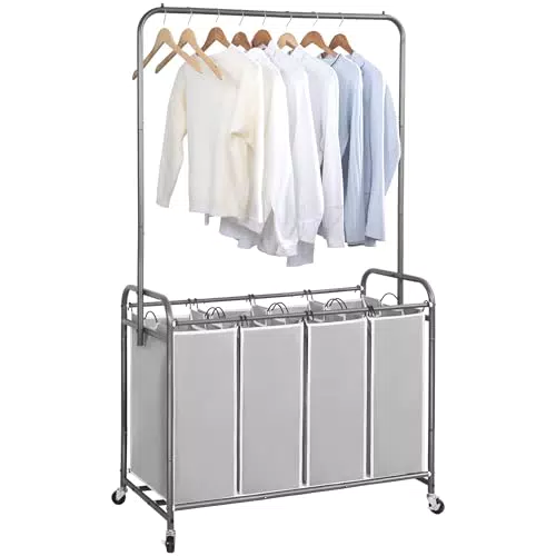 Storage Maniac Carrello Portabiancheria Portatile con Barra Sospesa e Ruote Bloccabili
